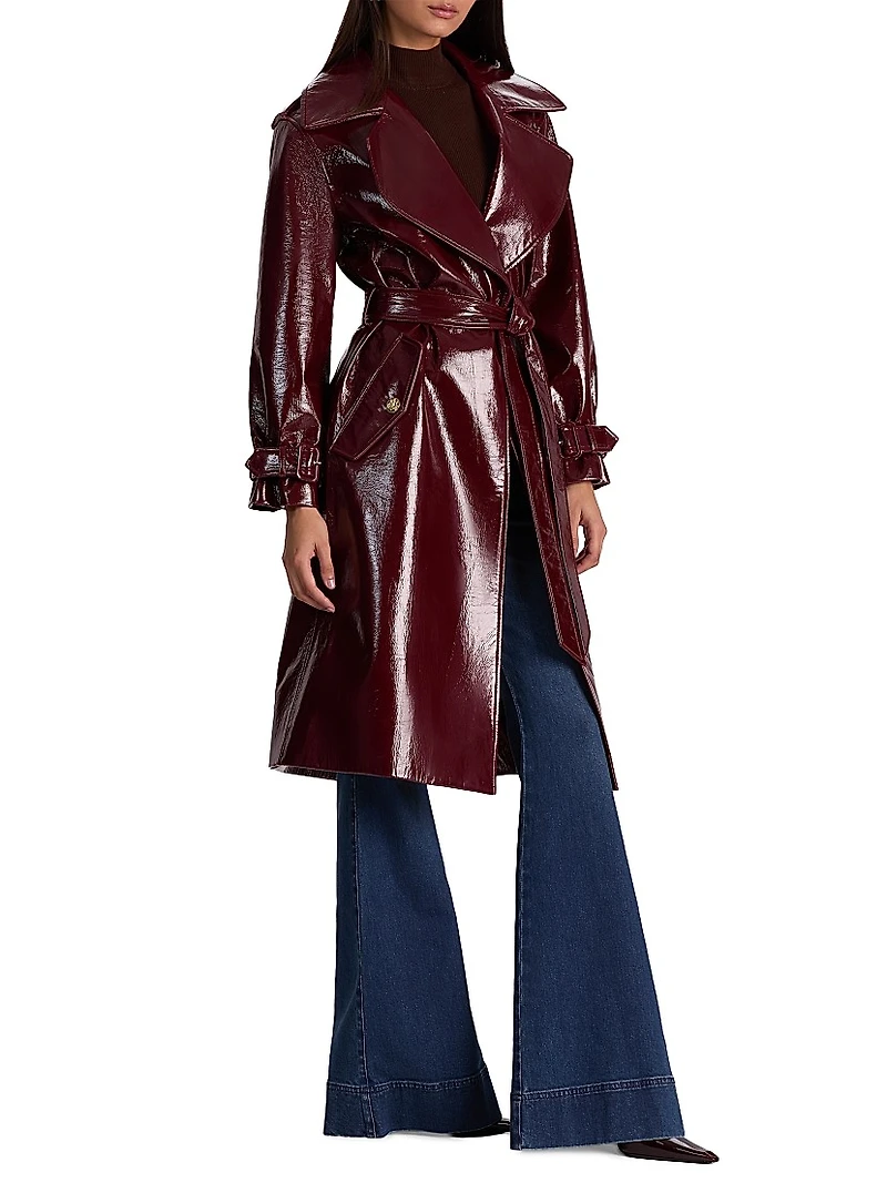 Nevada Tie-Waist Faux-Leather Trench Coat