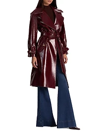 Nevada Tie-Waist Faux-Leather Trench Coat