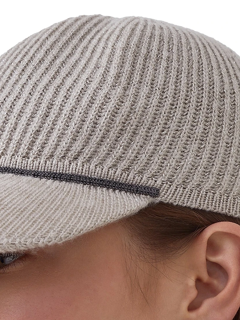 Sparkling Cashmere English Rib Knit Baseball Cap with Monili