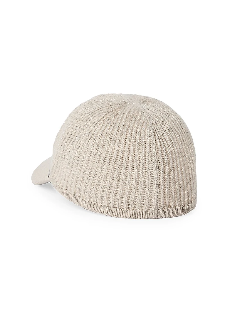Sparkling Cashmere English Rib Knit Baseball Cap with Monili