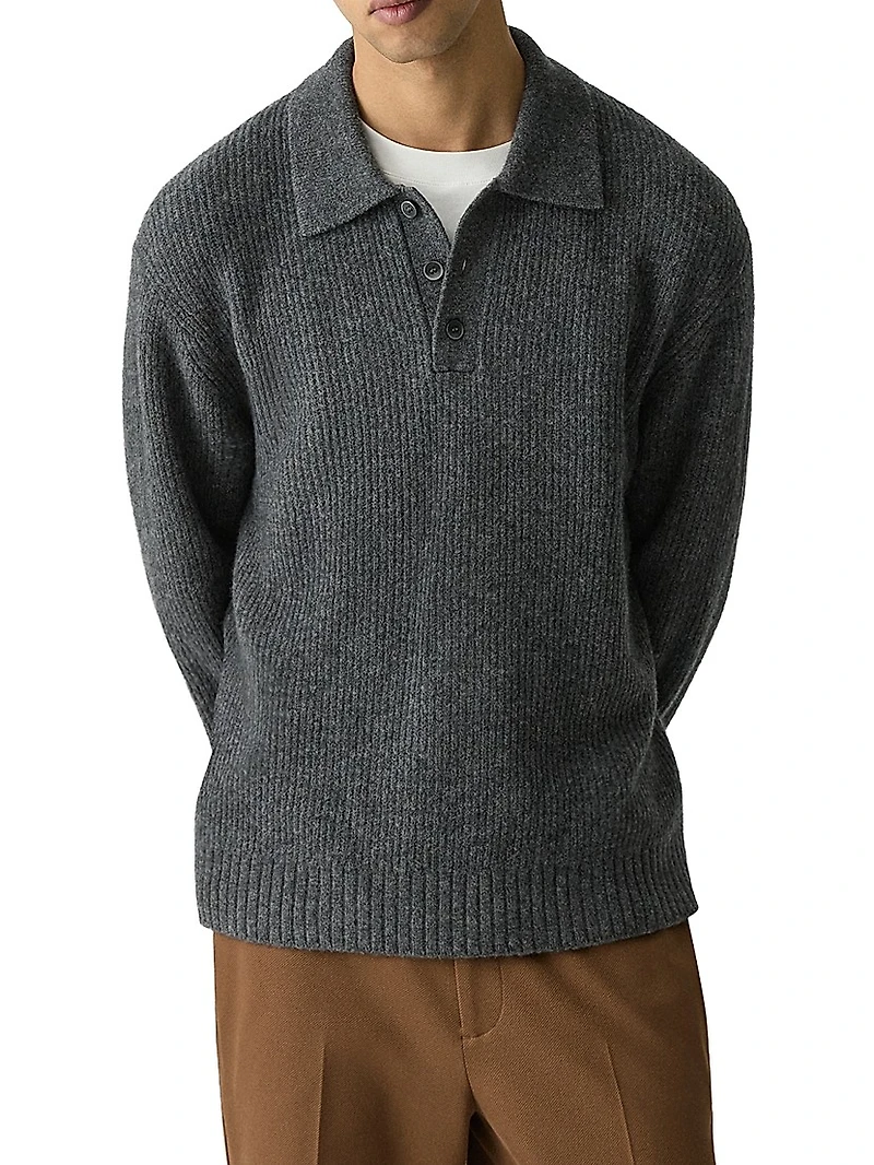 Astor Wool Long-Sleeve Polo Shirt