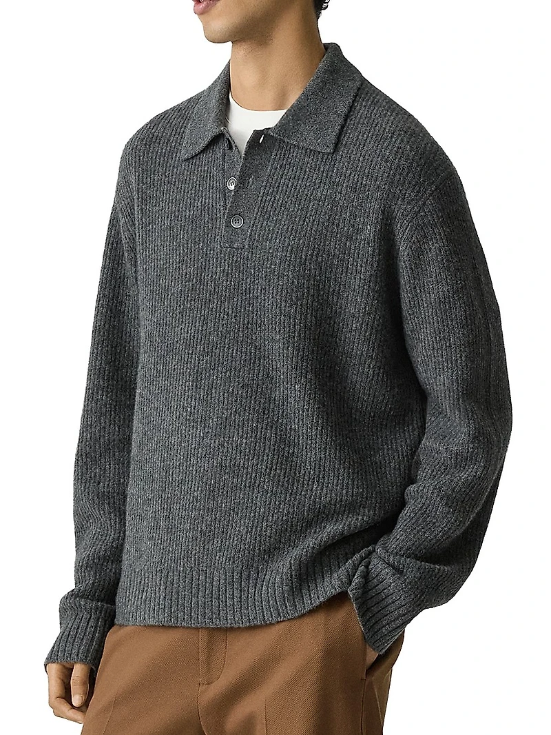 Astor Wool Long-Sleeve Polo Shirt