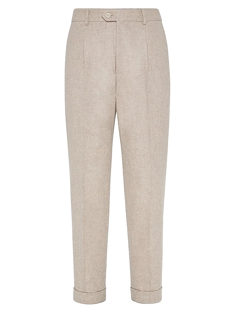 Mélange Cashmere Flannel Leisure Fit Trousers with Pleat