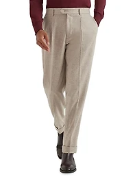 Mélange Cashmere Flannel Leisure Fit Trousers with Pleat
