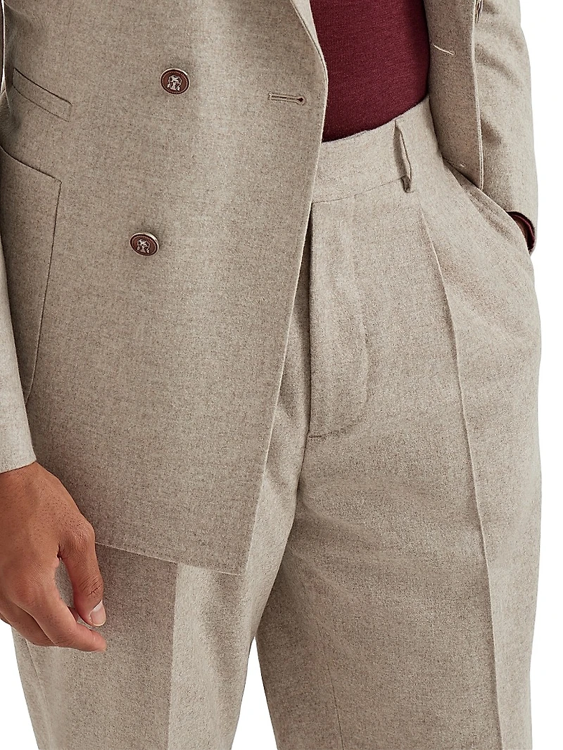 Mélange Cashmere Flannel Leisure Fit Trousers with Pleat