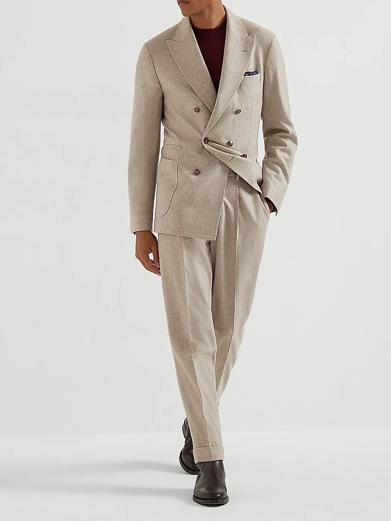 Mélange Cashmere Flannel Leisure Fit Trousers with Pleat