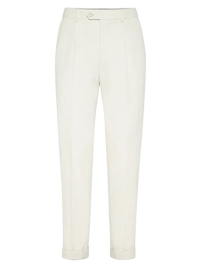 Cotton and Linen Leisure Fit Trousers with Pleat