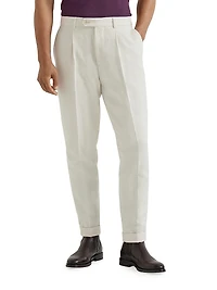 Cotton and Linen Leisure Fit Trousers with Pleat