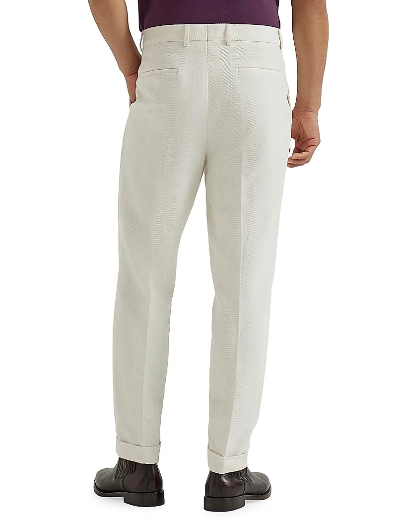 Cotton and Linen Leisure Fit Trousers with Pleat