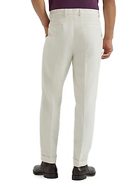 Cotton and Linen Leisure Fit Trousers with Pleat