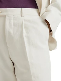 Cotton and Linen Leisure Fit Trousers with Pleat