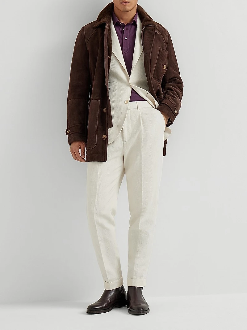Cotton and Linen Leisure Fit Trousers with Pleat