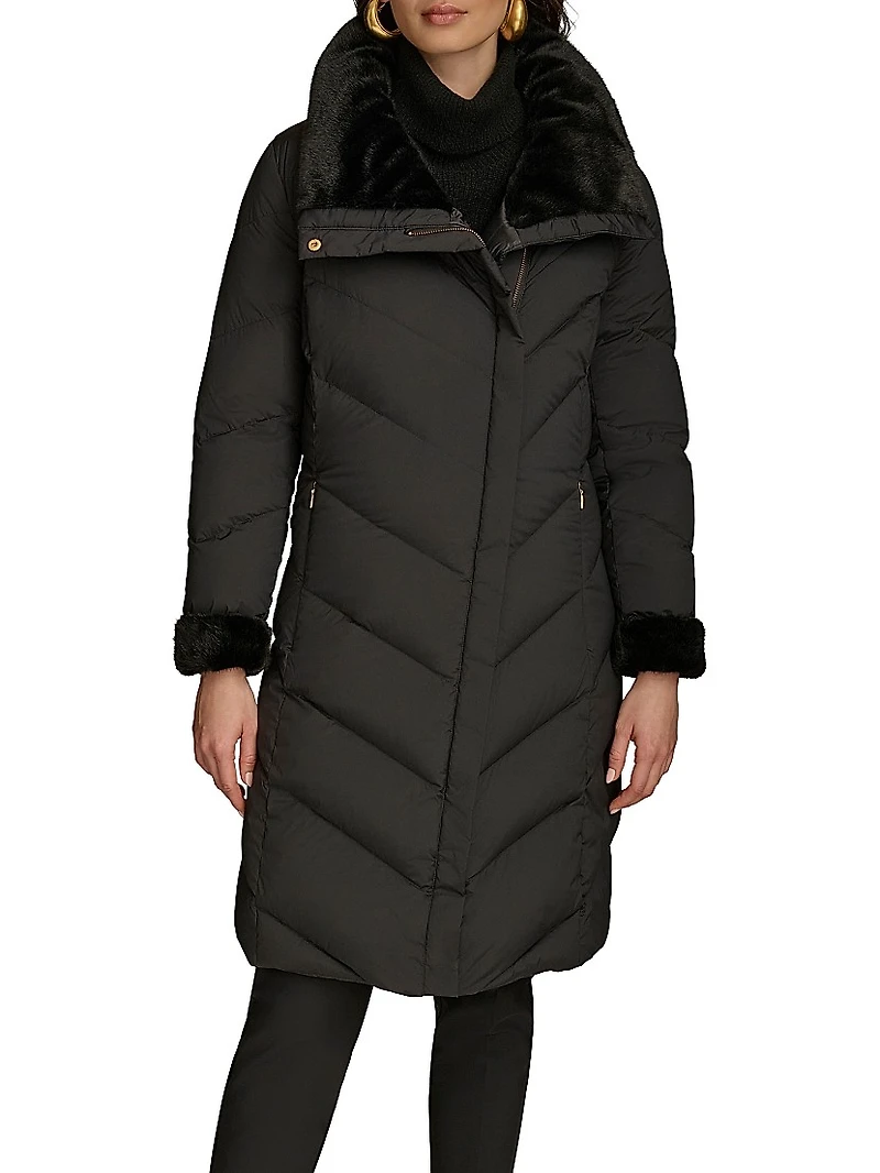 Chevron Quilted Down Coat