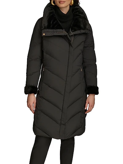 Chevron Quilted Down Coat