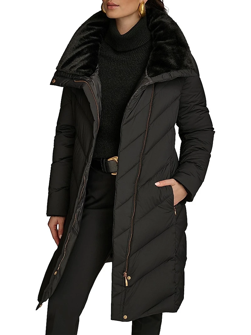 Chevron Quilted Down Coat