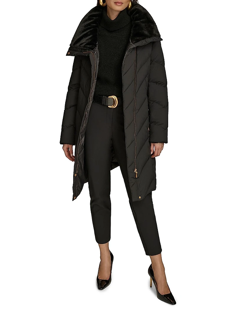 Chevron Quilted Down Coat