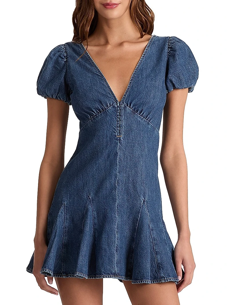 Fara Puff-Sleeve Denim Minidress
