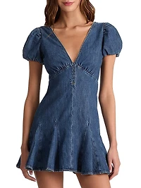 Fara Puff-Sleeve Denim Minidress
