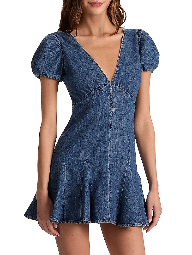 Fara Puff-Sleeve Denim Minidress