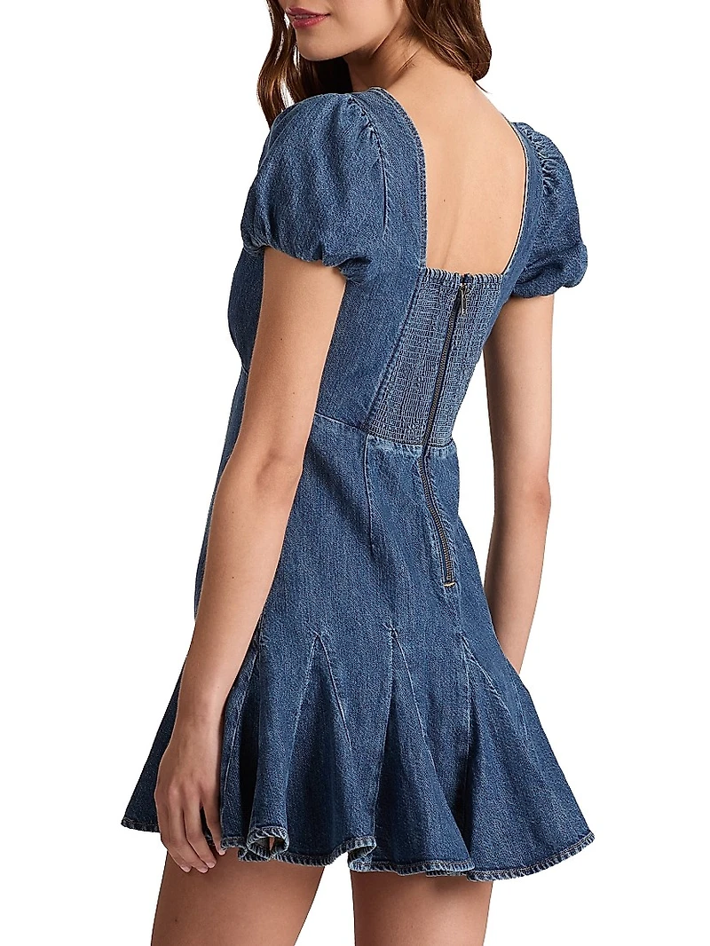 Fara Puff-Sleeve Denim Minidress