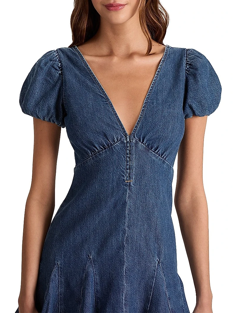 Fara Puff-Sleeve Denim Minidress