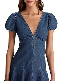Fara Puff-Sleeve Denim Minidress