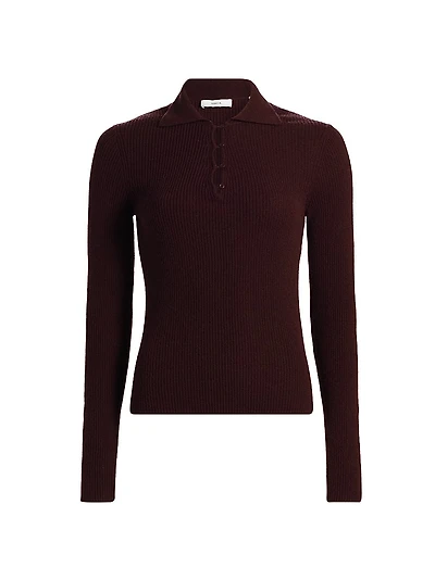 Rib-Knit Cashmere-Silk Polo Shirt