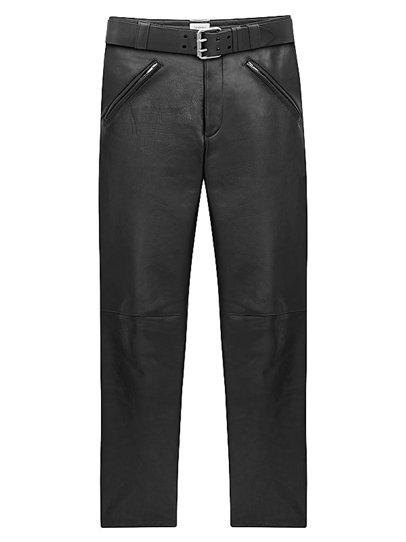 Belted Pants in Grained Leather