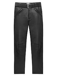 Belted Pants in Grained Leather