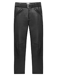 Belted Pants in Grained Leather