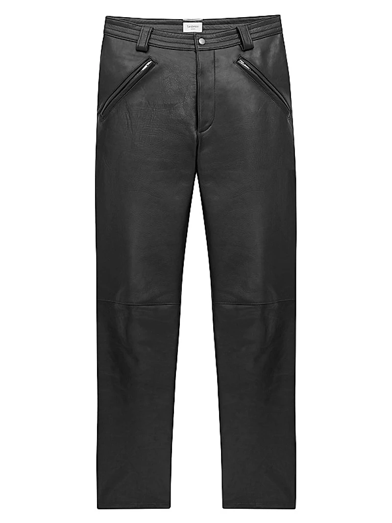 Belted Pants in Grained Leather