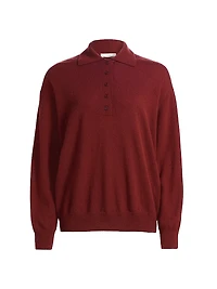 Wide Placket Cashmere-Silk Polo Sweater