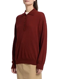 Wide Placket Cashmere-Silk Polo Sweater