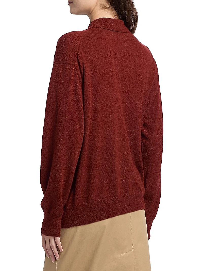 Wide Placket Cashmere-Silk Polo Sweater