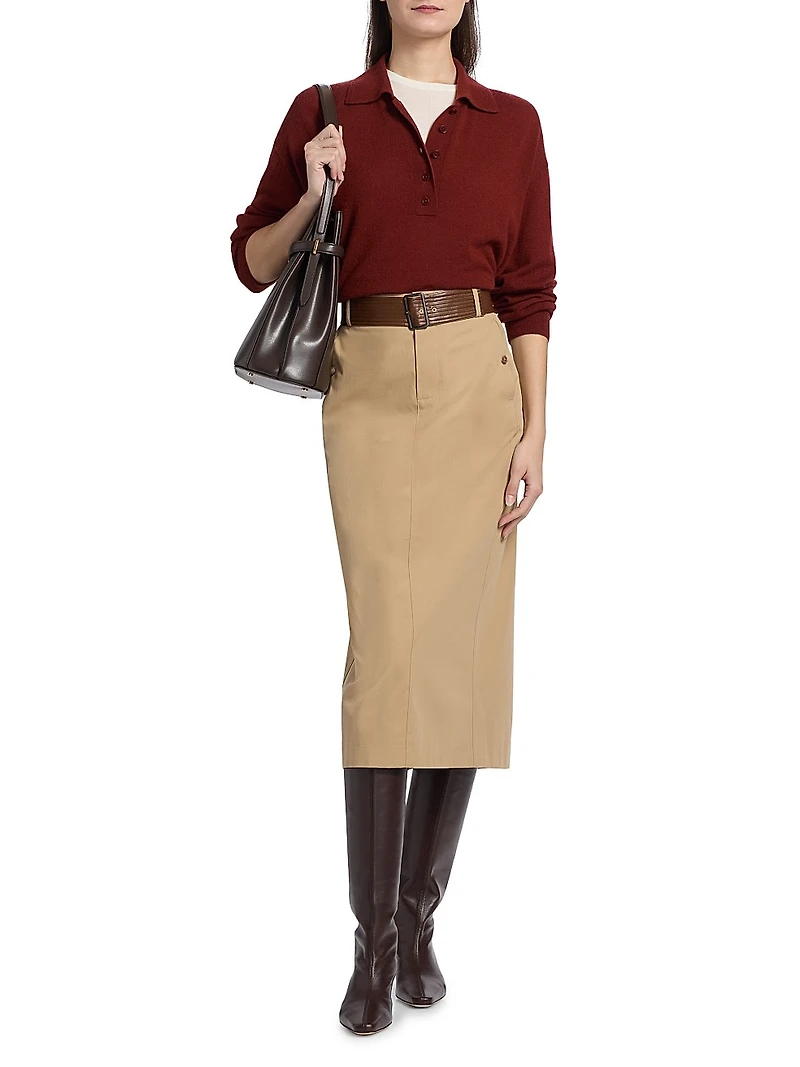 Wide Placket Cashmere-Silk Polo Sweater