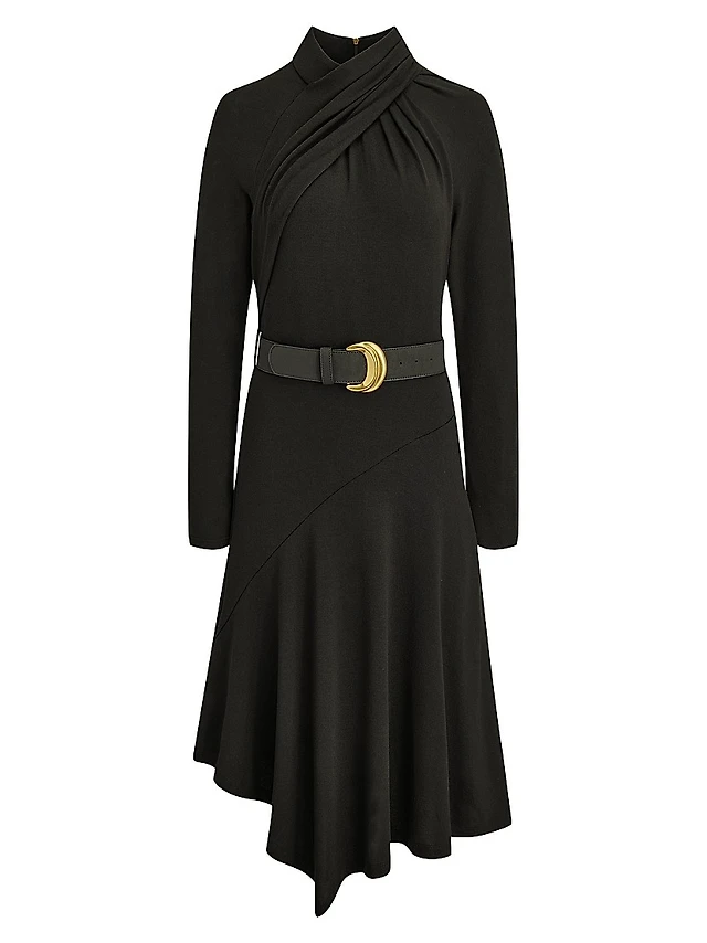 saks fifth avenue long sleeve dress Altuzarra Women's Kaplan Grommet-Embellished Long-Sleeve Midi-Dress - Black