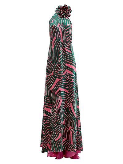 Tila Printed Silk-Blend Halter Gown