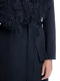 Maximilian Belted Wool Coat with Tibetan Lamb Collar