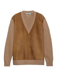Cashmere Wool and Suede V-Neck Sweater