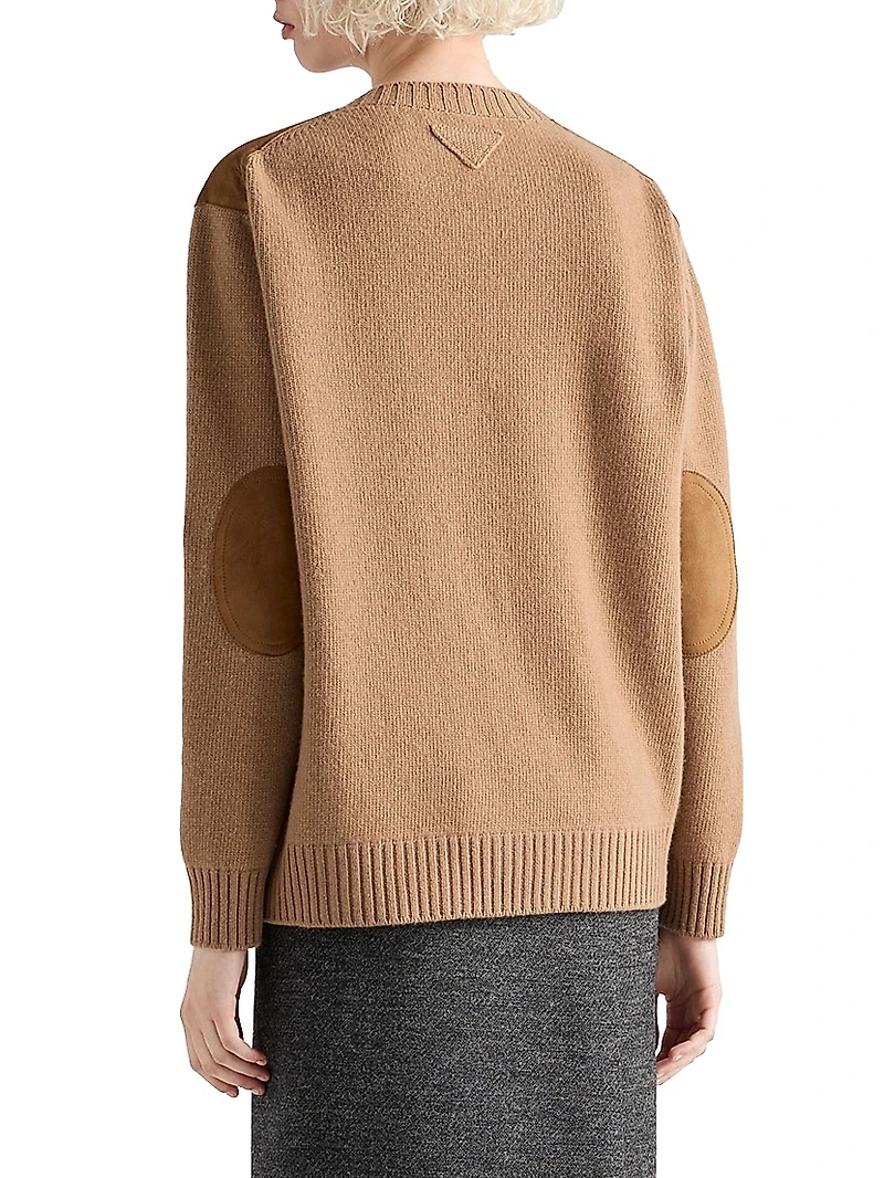 Cashmere Wool and Suede V-Neck Sweater