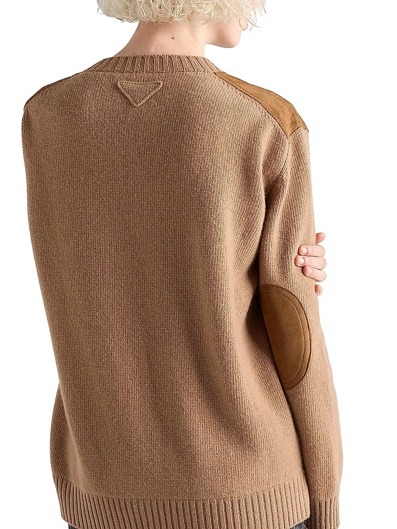 Cashmere Wool and Suede V-Neck Sweater