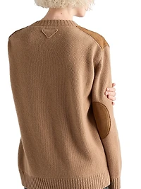 Cashmere Wool and Suede V-Neck Sweater