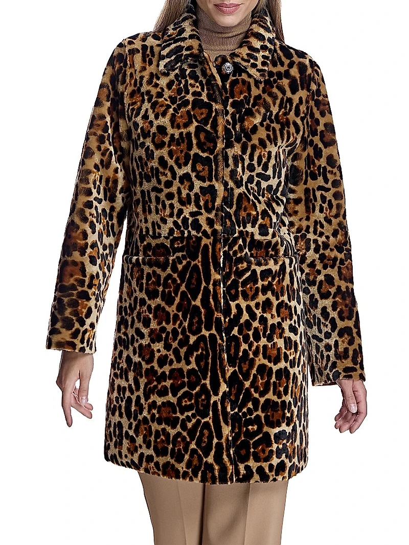 Maximilian Animal Print Shearling Coat