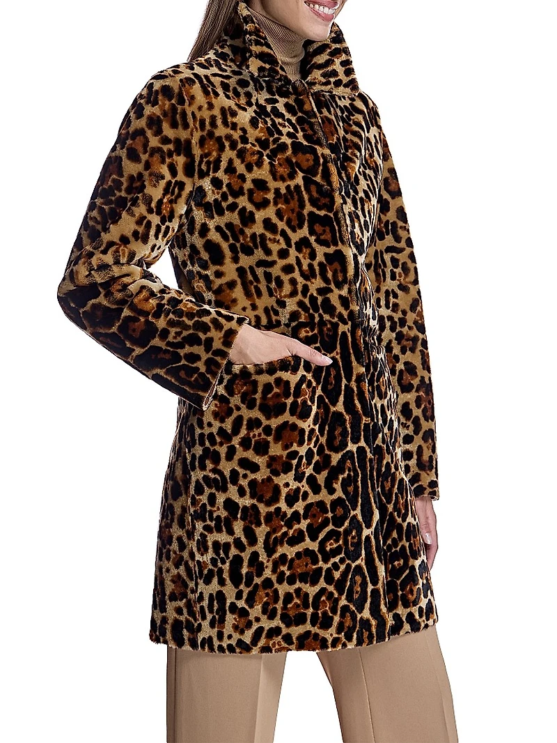 Maximilian Animal Print Shearling Coat