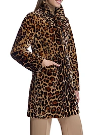 Maximilian Animal Print Shearling Coat
