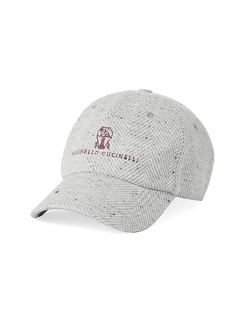 Wool and Cashmere Flecked Wide Chevron Baseball Cap