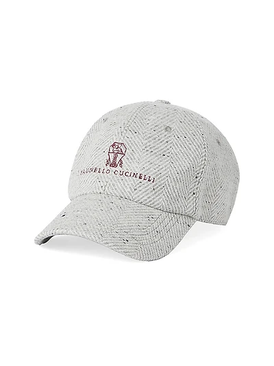 Wool and Cashmere Flecked Wide Chevron Baseball Cap