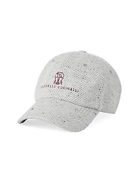 Wool and Cashmere Flecked Wide Chevron Baseball Cap