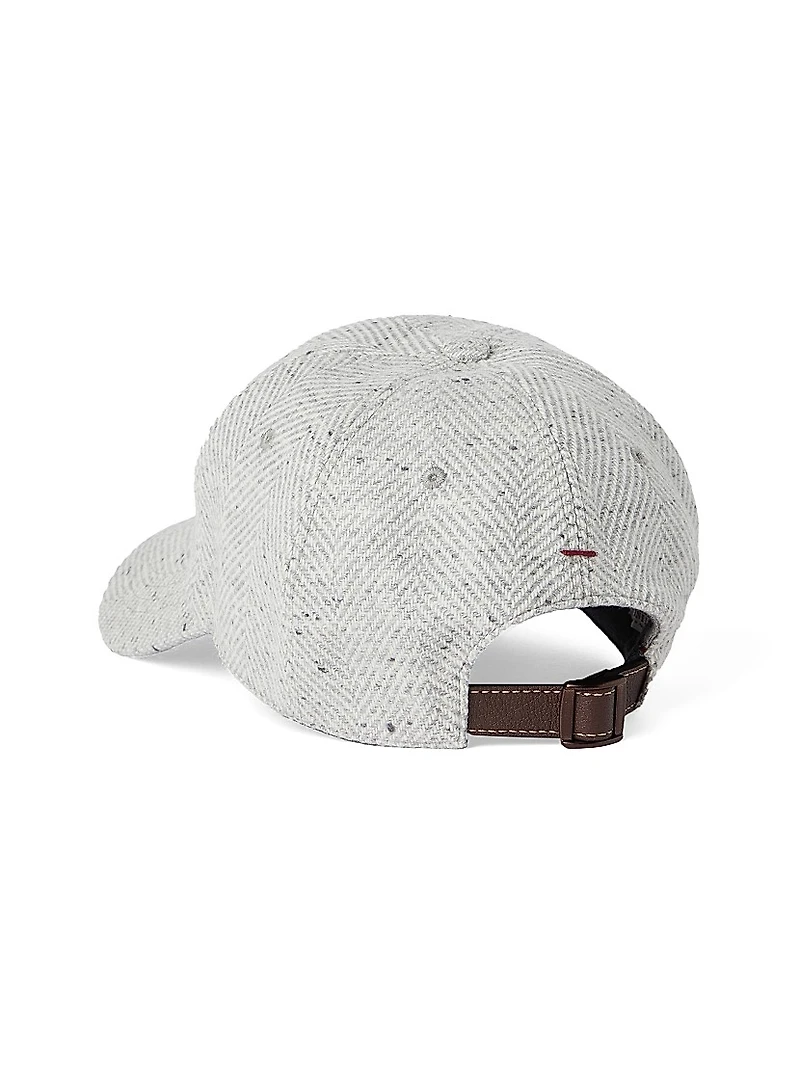 Wool and Cashmere Flecked Wide Chevron Baseball Cap