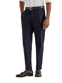 Super 120s Virgin Wool Overcheck Leisure Fit Trousers with Pleat